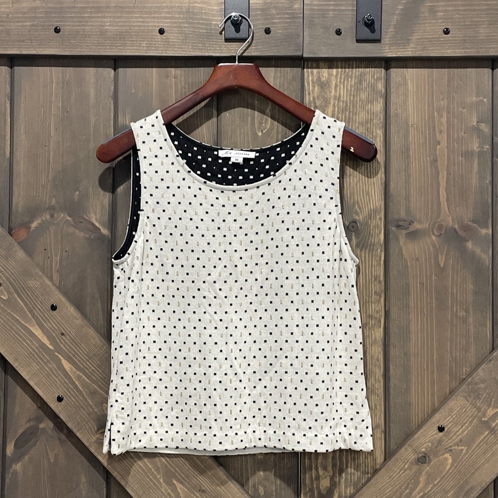 St.‎ John cream sleeveless tank top with mini "gold bar/black square"  sequins M
